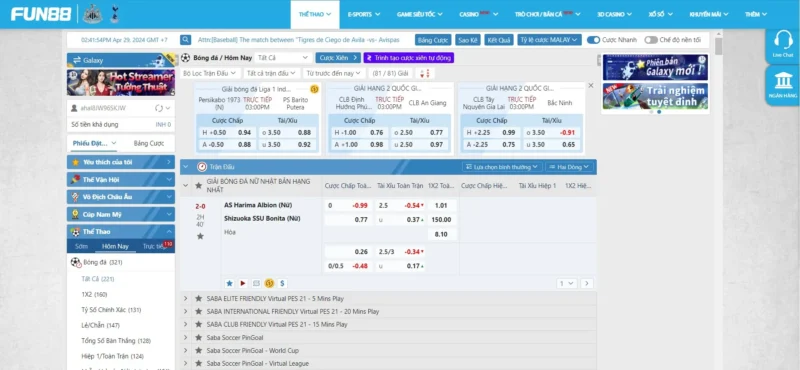 Giao diện phòng cá cược thể thao SABA